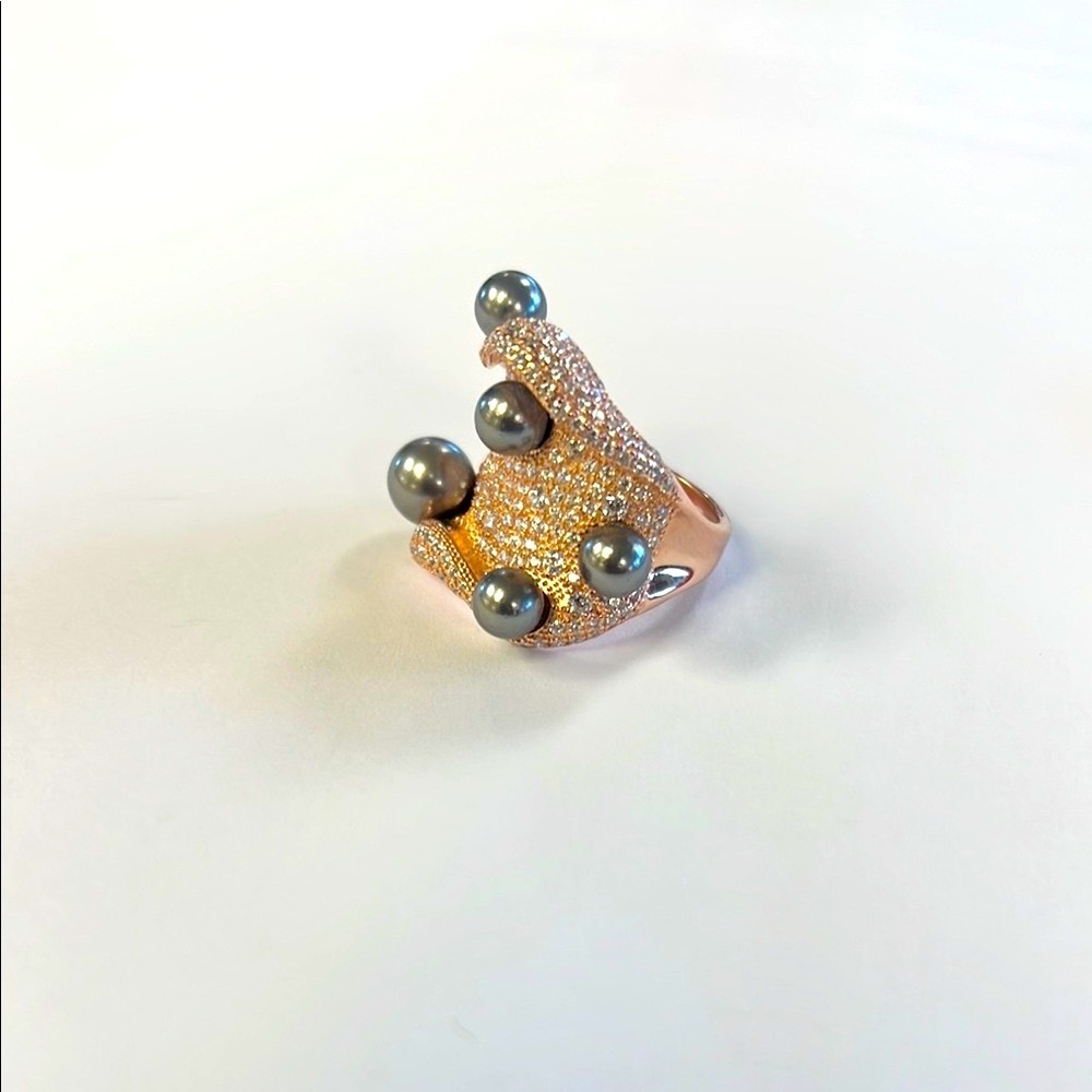 925 Sterling Silver ring in rose gold with gray pearl accent size 7